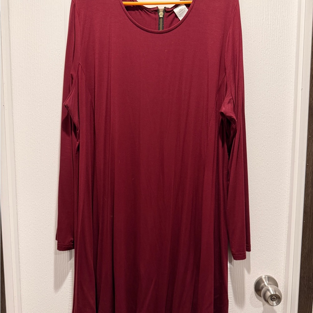 Boutique Magenta Swing Tunic Dress XXL • Flowy Long Sleeve Boho Layering Top